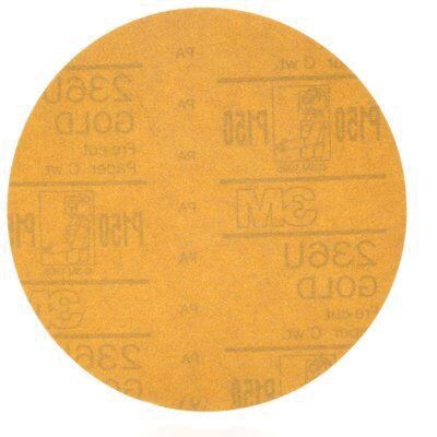 3M™ 00980 236U Series Abrasive Disc, 6 in Dia, P150 Grit, Hook and Loop, Gold