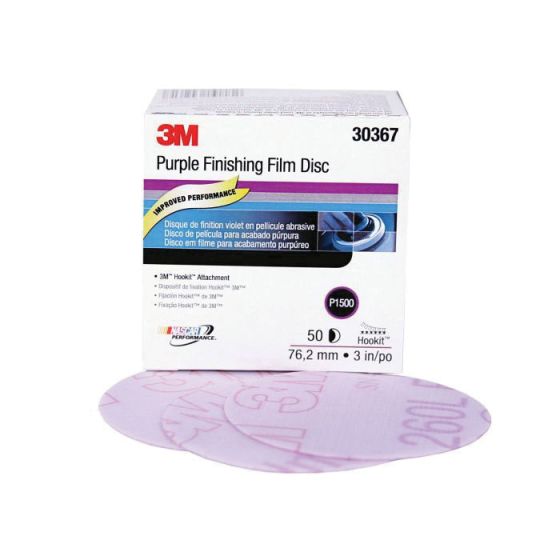 3M™ 30367 260L Series Abrasive Disc, 3 in Dia, P1500 Grit, Hook and Loop, Purple