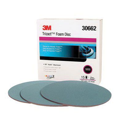 Trizact™ 30662 443SA Abrasive Disc, 6 in Dia, 5000 Grit, Foam Abrasive, Blue