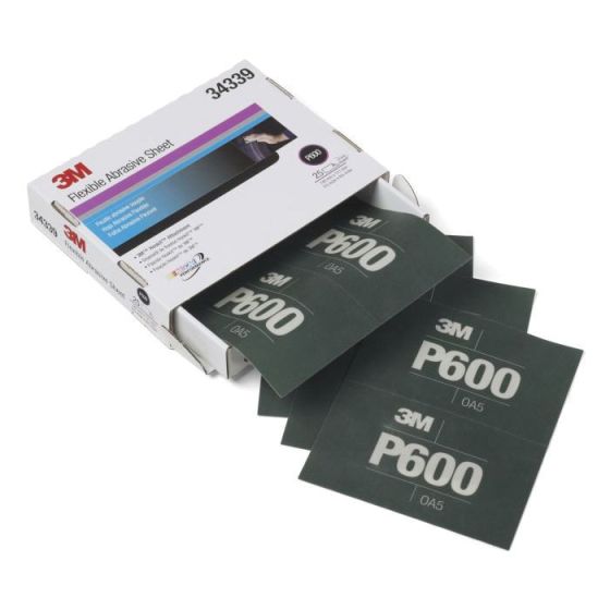 3M™ 34339 270J Series Abrasive Hand Sheet, 5-1/2 in W x 6.8 in L, P600 Grit, Fine Grade, Green, Wet/Dry