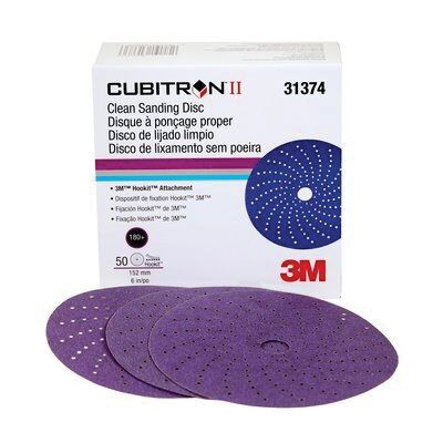 Cubitron™ II 31374 737U Series Multi-Hole Clean Sanding Abrasive Disc, 6 in Dia, 180+ Grit, Hook and Loop, Purple